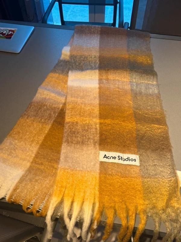 Acne Studios Acne Studios Orange and Brown Checked Mohair Scarf