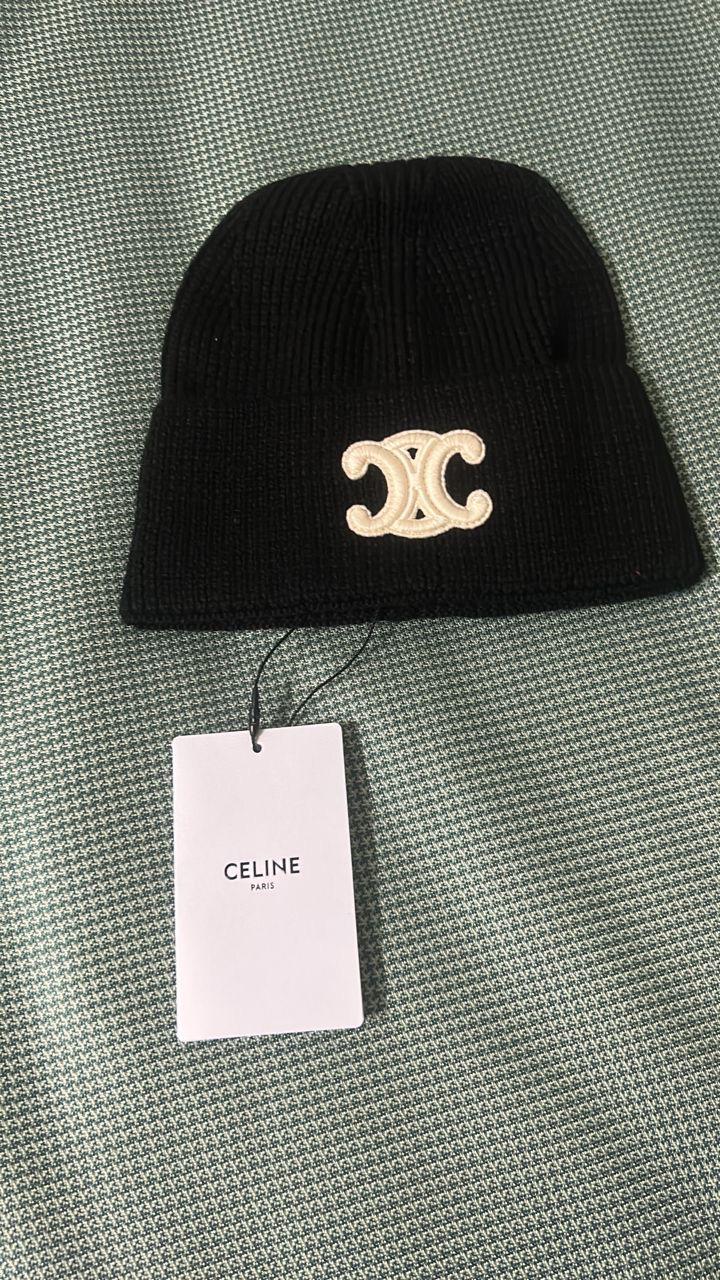Celine Celine Black Ribbed Knit Beanie with Triomphe Logo