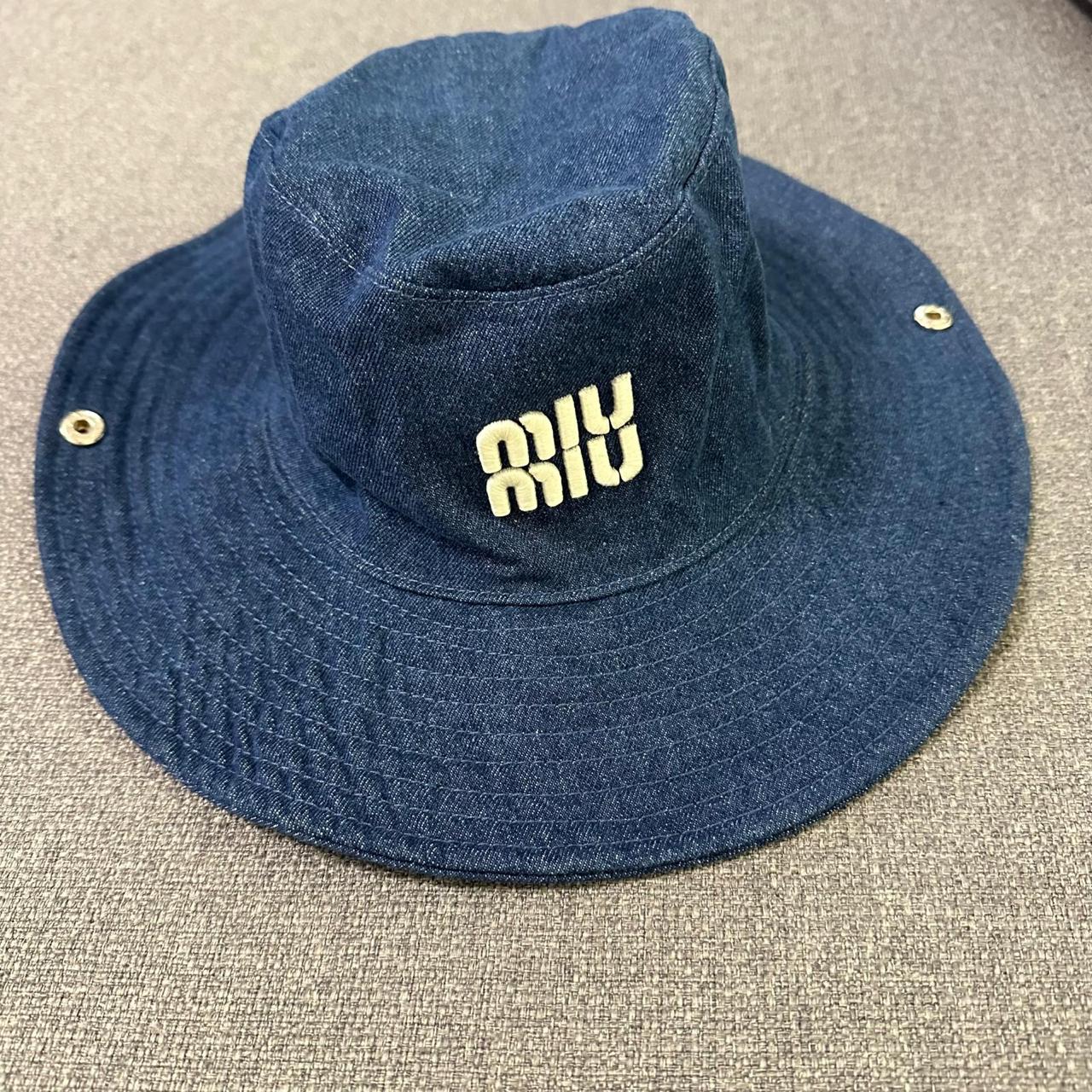 Miu Miu Miu Miu Blue Denim Bucket Hat with Embroidered Logo