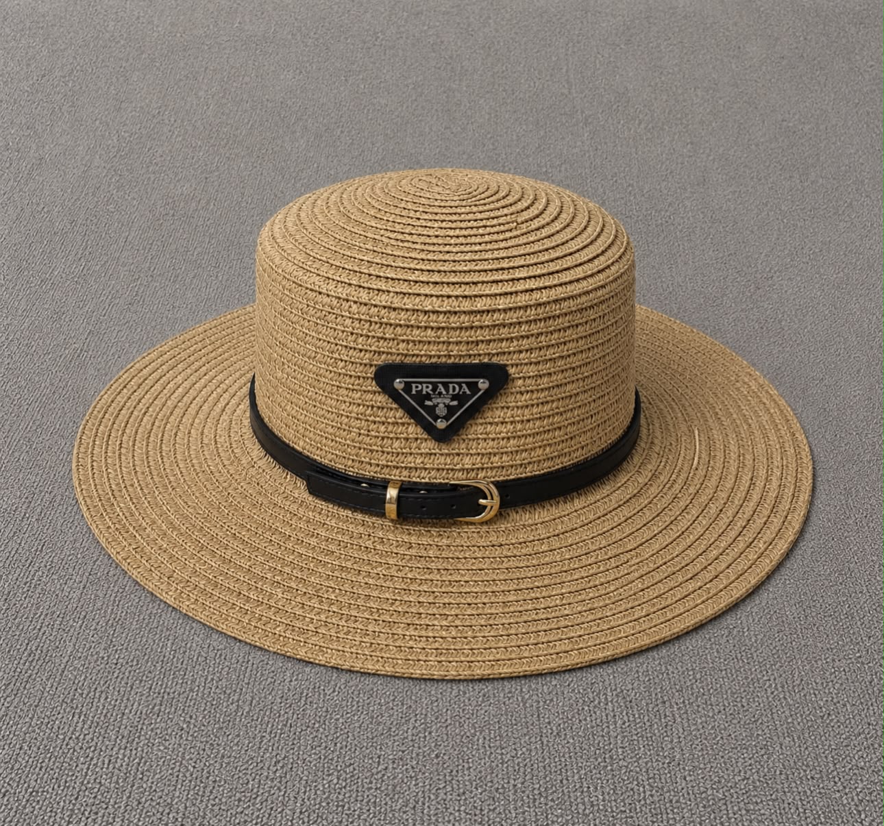 Prada Prada Woven Straw Wide-Brim Boater Hat