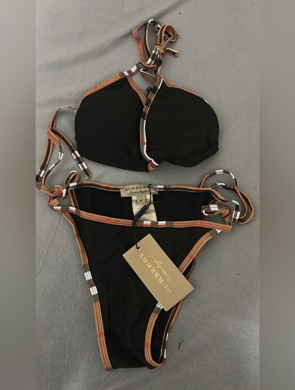 Burberry Burberry Black Check Trim Bikini Set