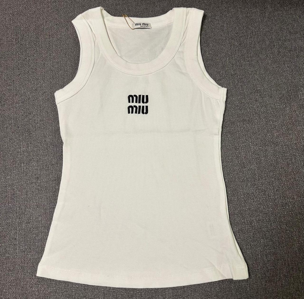 Miu Miu Miu Miu White Ribbed Tank Top with Embroidered Logo