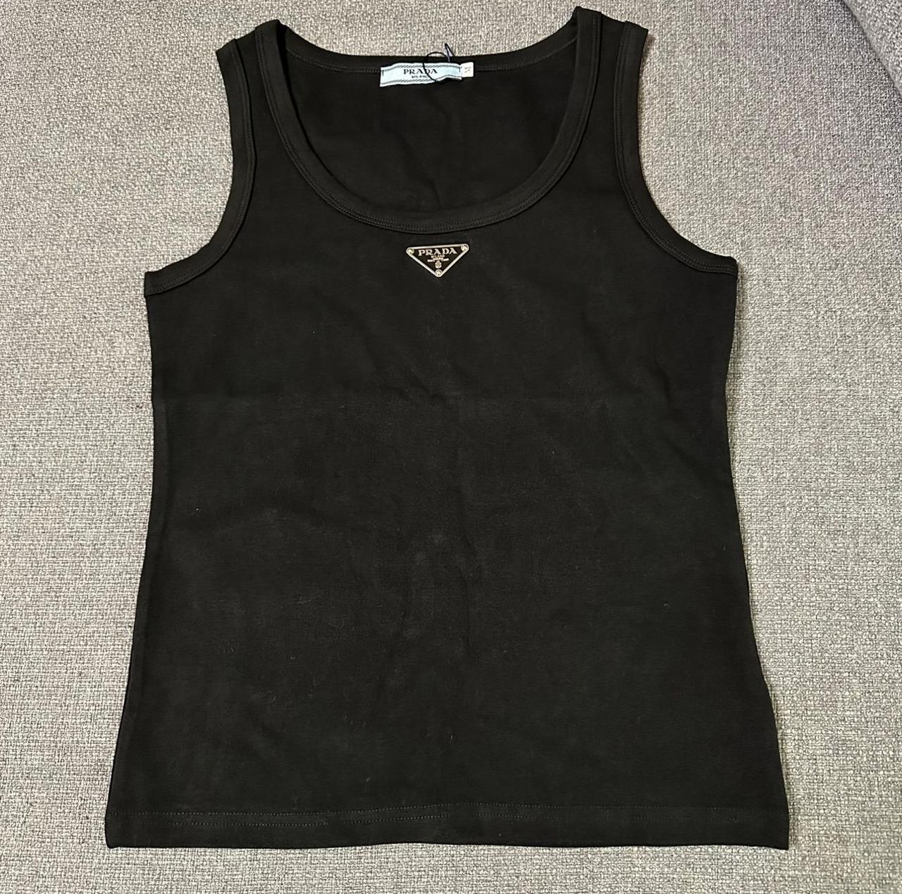 Prada Prada Black Ribbed Tank Top with Triangle Logo