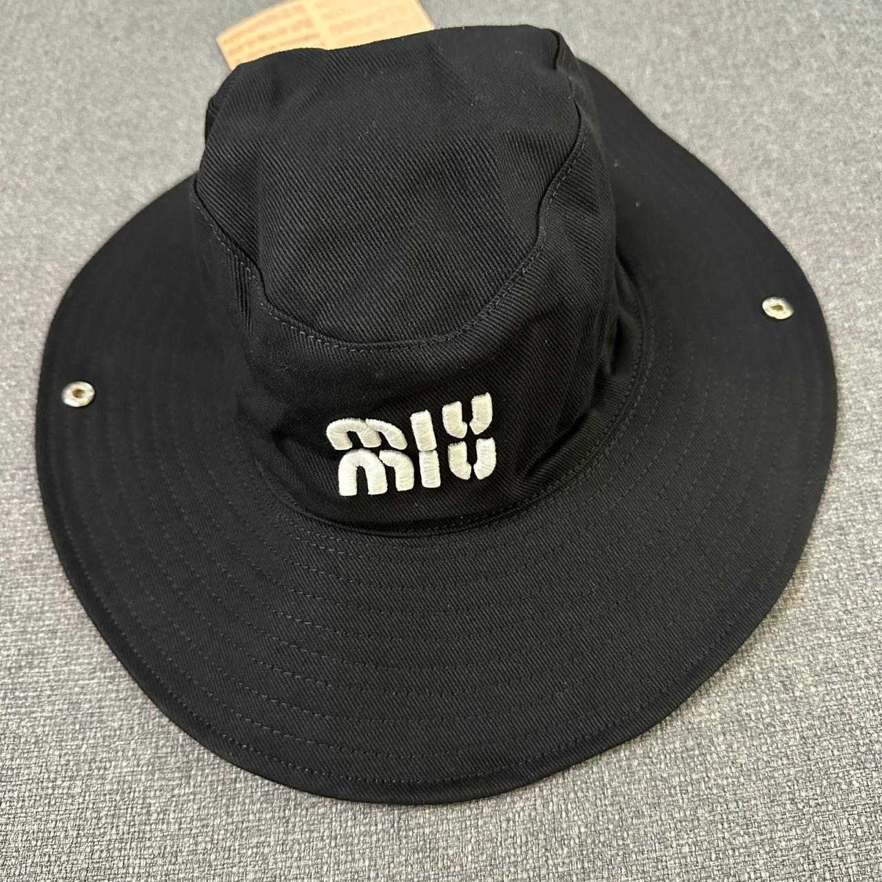 Miu Miu Miu Miu Black Cotton Bucket Hat with Embroidered Logo
