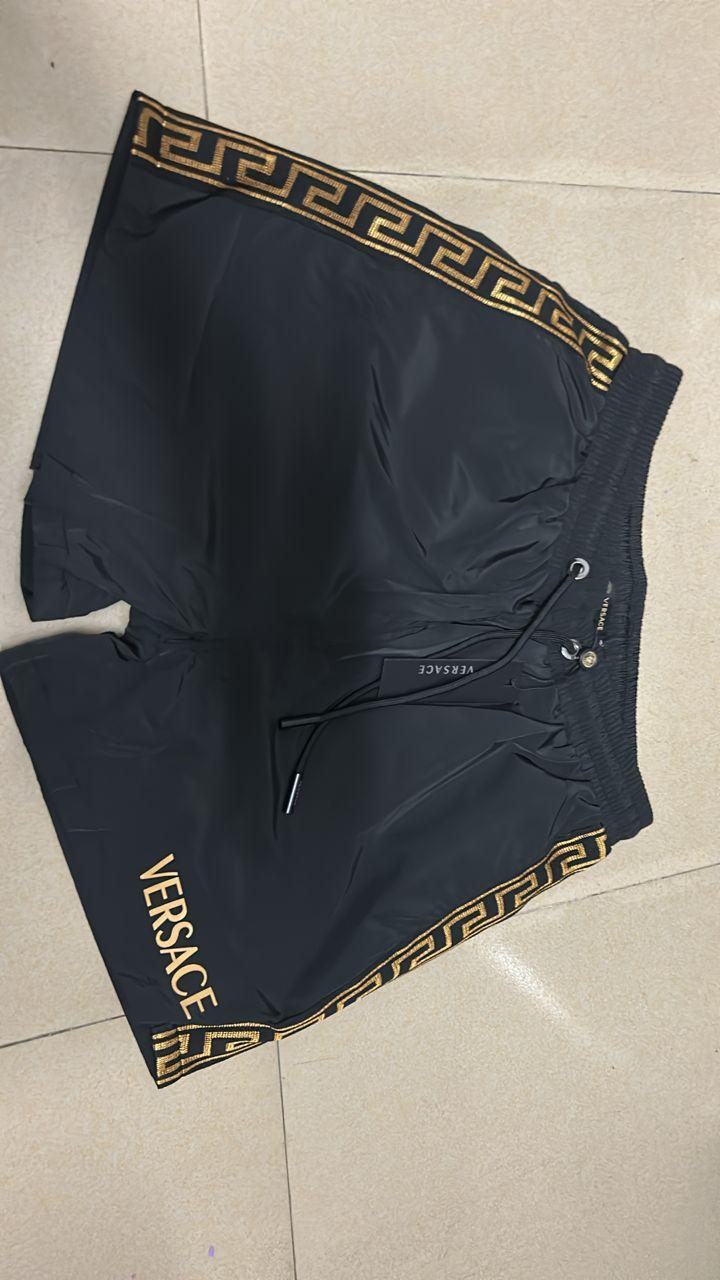 Versace Versace Black Greca Border Swim Shorts with Embroidered Logo