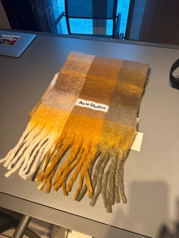 Acne Studios Orange and Brown Checked Mohair Scarf thumbnail 2