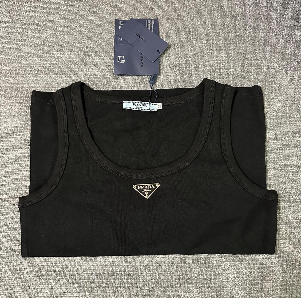 Prada Black Ribbed Tank Top with Triangle Logo thumbnail 2