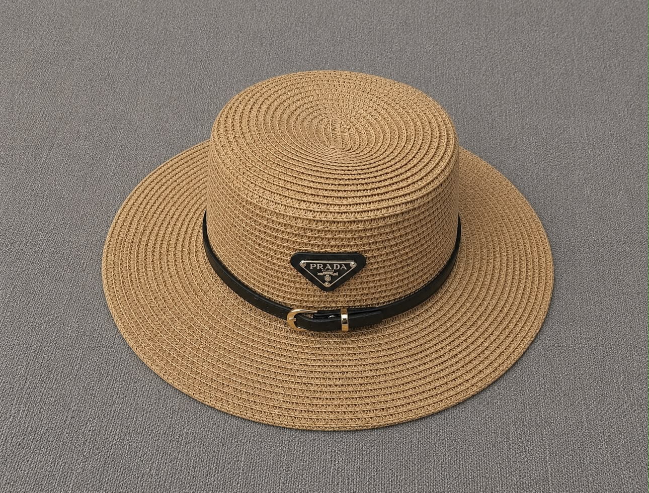 Prada Woven Straw Wide-Brim Boater Hat thumbnail 2