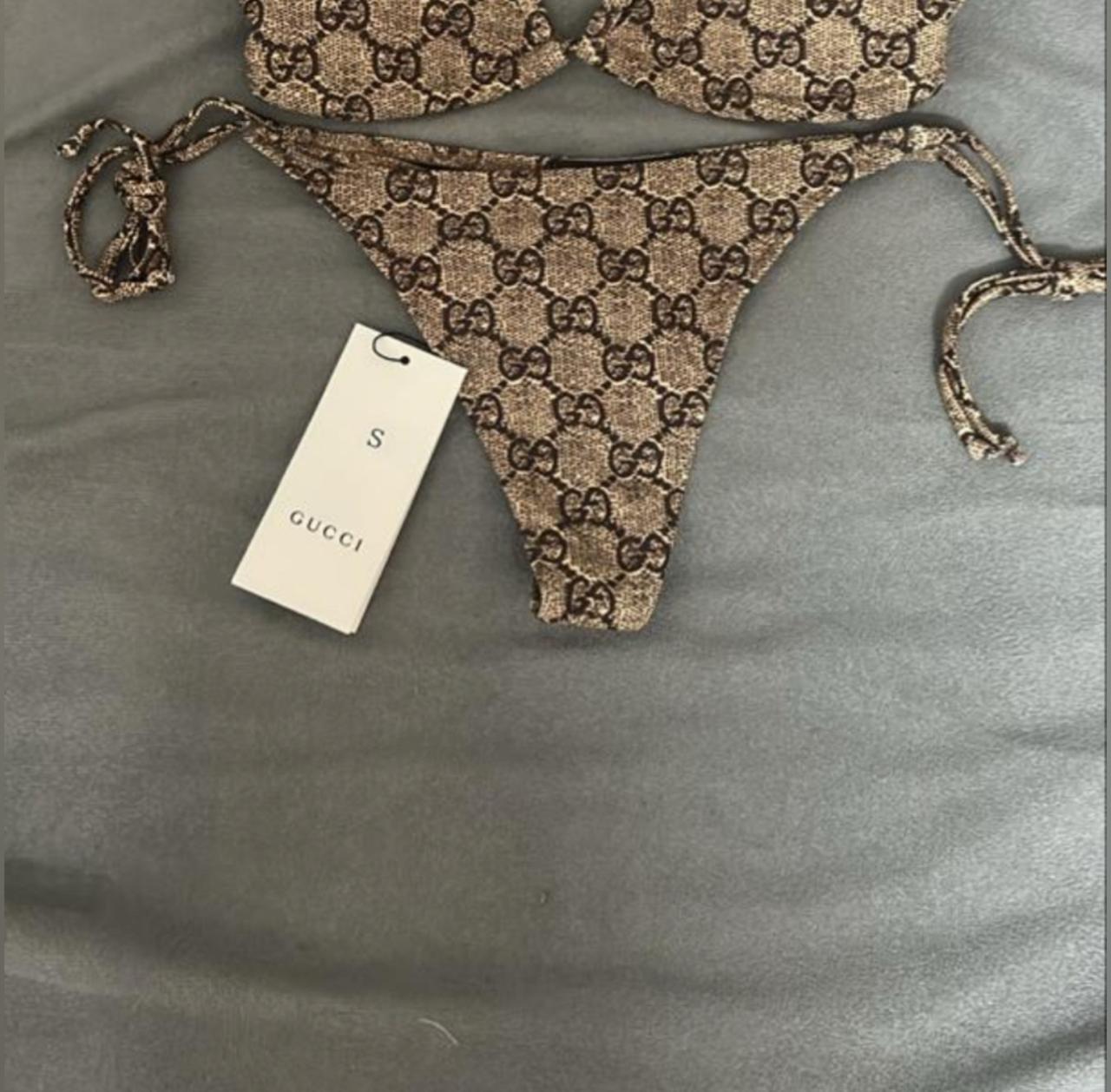 Gucci Beige GG Jacquard Triangle Bikini Set thumbnail 2