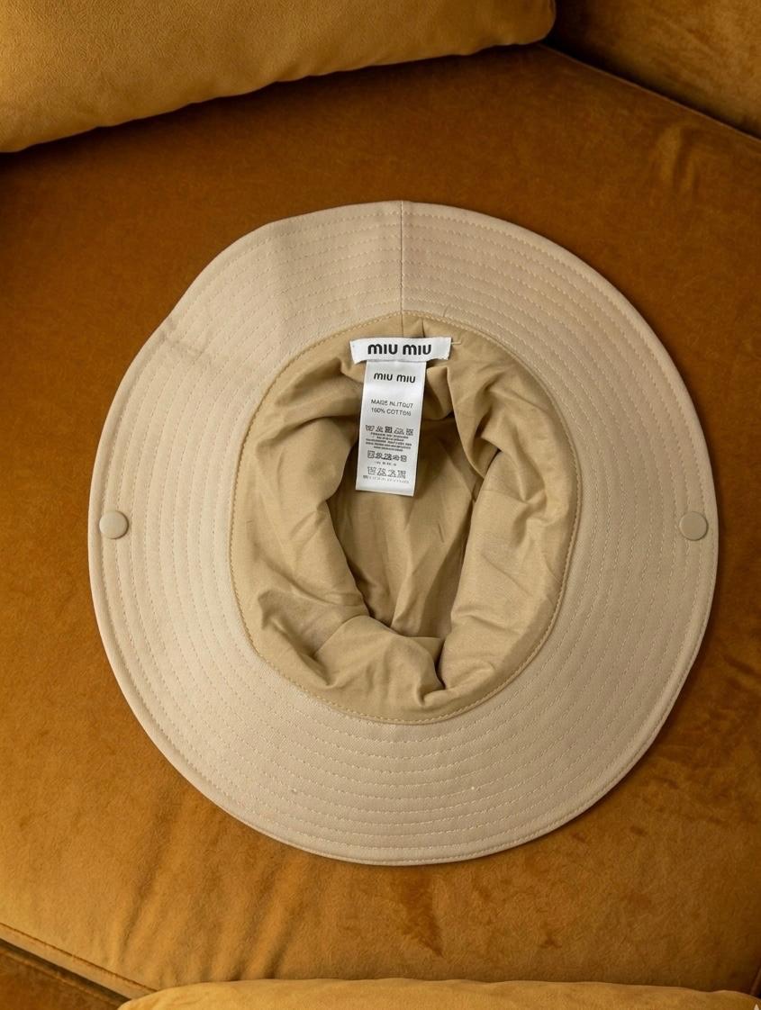 Miu Miu Beige Cotton Bucket Hat with Embroidered Logo thumbnail 2