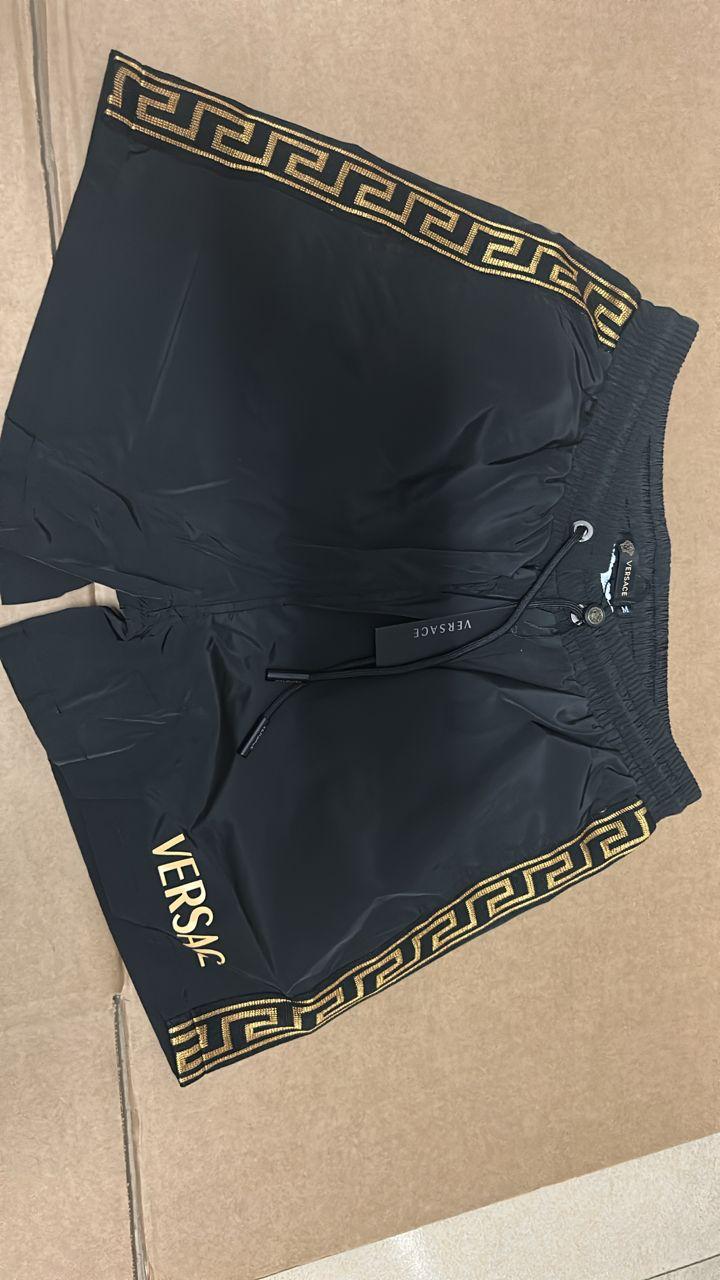 Versace Black Greca Border Swim Shorts with Embroidered Logo thumbnail 2