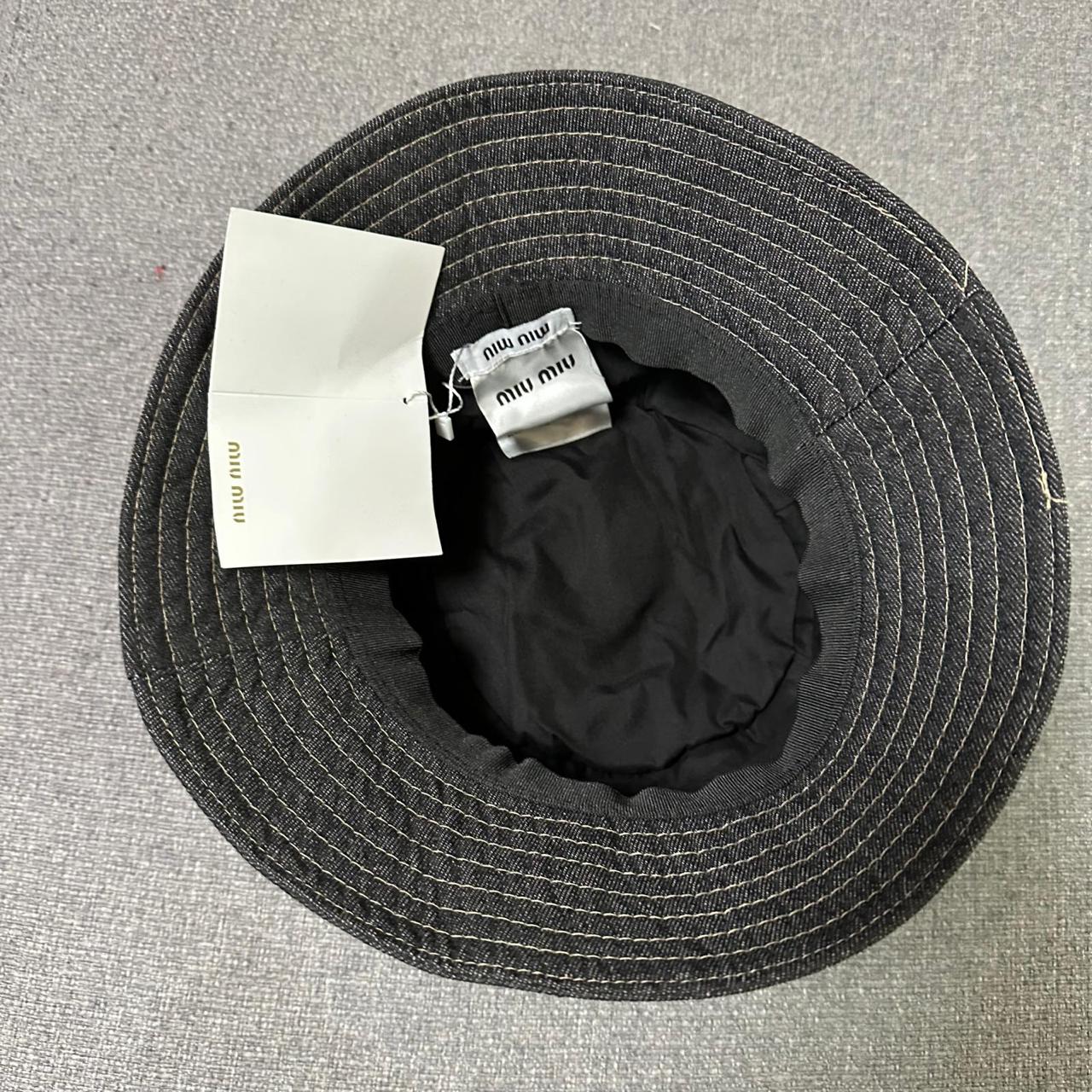 Miu Miu Black Denim Bucket Hat with Yellow Embroidered Logo thumbnail 3