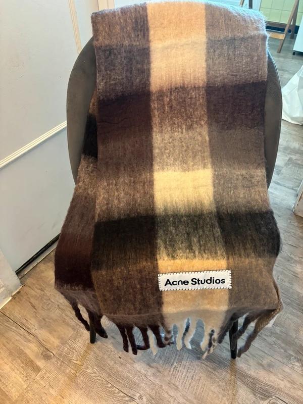 Acne Studios Brown Checked Mohair Scarf thumbnail 2