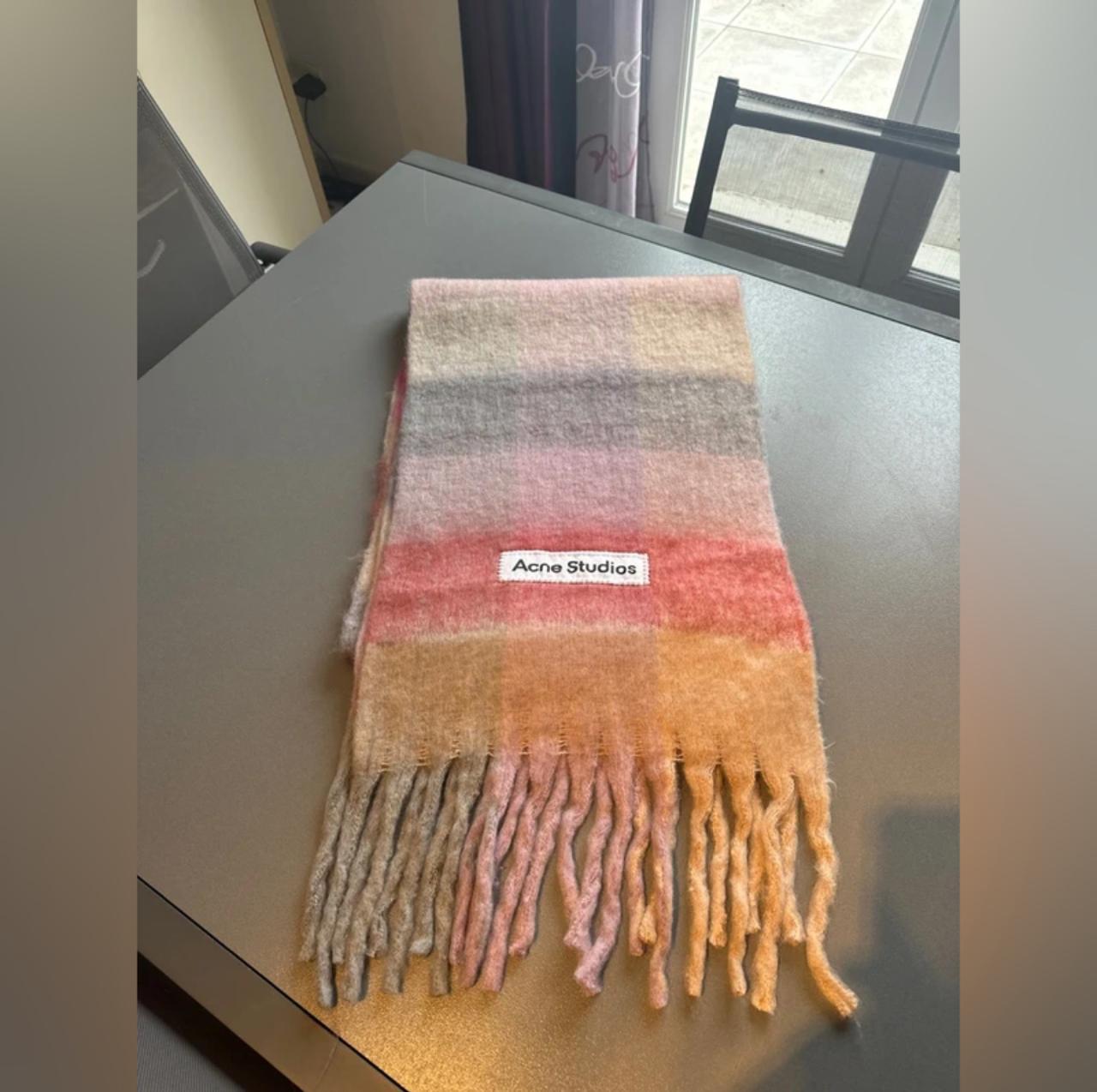 Acne Studios Pink and Orange Checked Mohair Scarf thumbnail 2