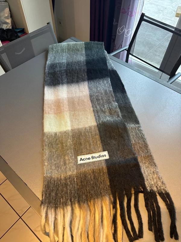 Acne Studios Grey and Black Checked Mohair Scarf thumbnail 2
