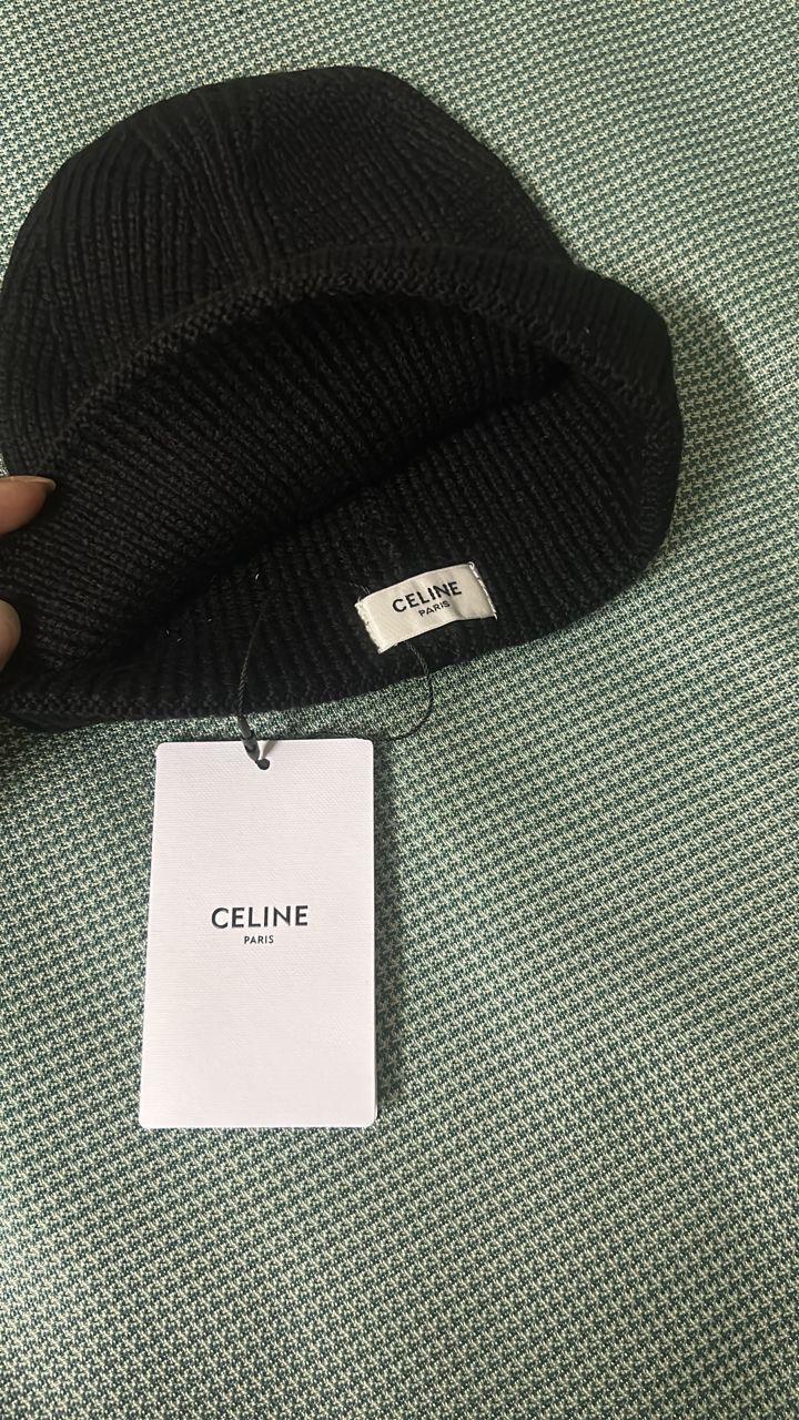 Celine Black Ribbed Knit Beanie with Triomphe Logo thumbnail 2