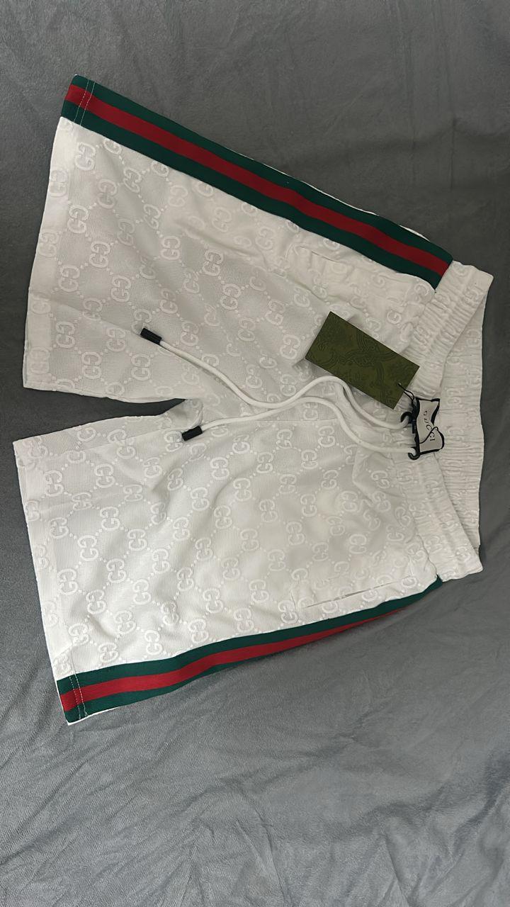 Gucci White GG Monogram Swim Shorts with Web Stripe thumbnail 2