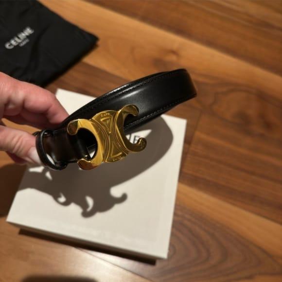 Celine Black Leather Belt with Triomphe Gold Buckle thumbnail 2