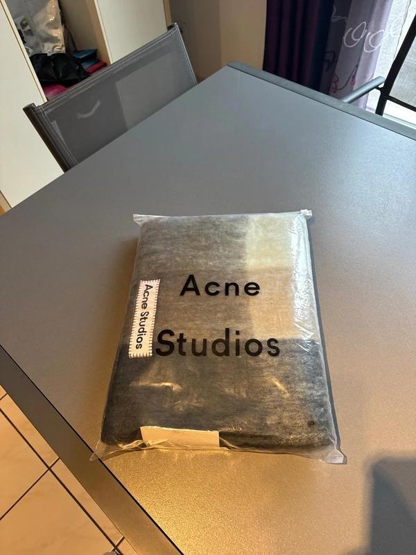 Acne Studios Grey and Black Checked Mohair Scarf thumbnail 3
