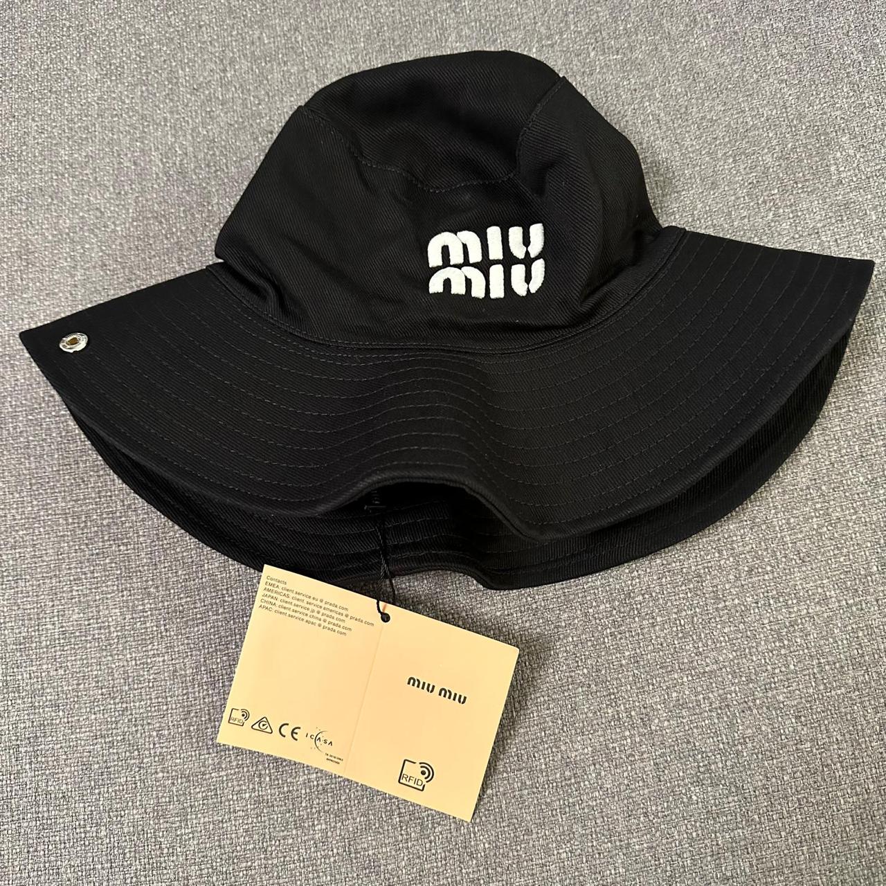 Miu Miu Black Cotton Bucket Hat with Embroidered Logo thumbnail 3