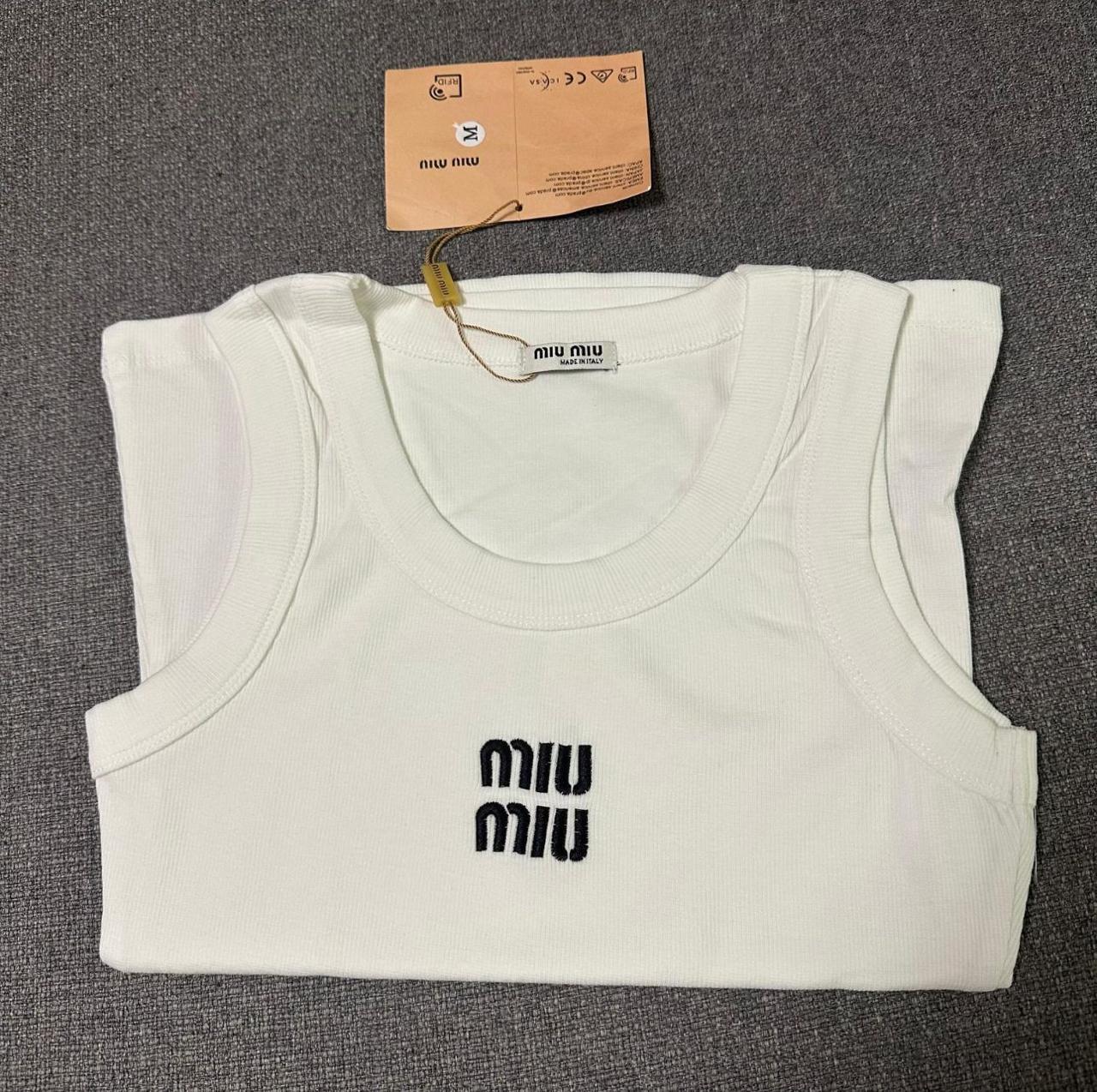 Miu Miu White Ribbed Tank Top with Embroidered Logo thumbnail 3