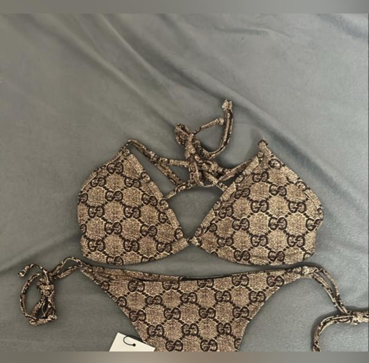 Gucci Beige GG Jacquard Triangle Bikini Set thumbnail 3