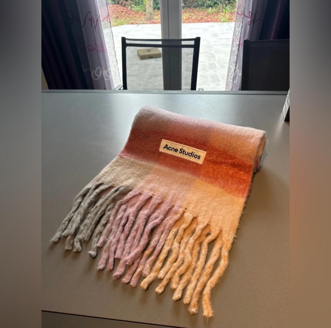 Acne Studios Pink and Orange Checked Mohair Scarf thumbnail 3