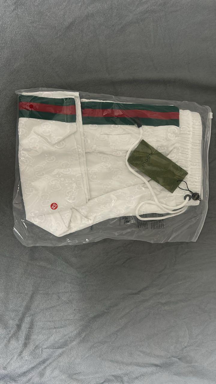 Gucci White GG Monogram Swim Shorts with Web Stripe thumbnail 3