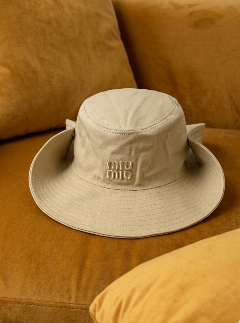 Miu Miu Beige Cotton Bucket Hat with Embroidered Logo thumbnail 3