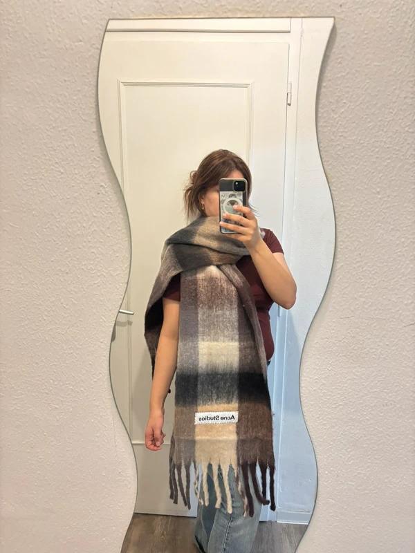 Acne Studios Brown Checked Mohair Scarf thumbnail 3