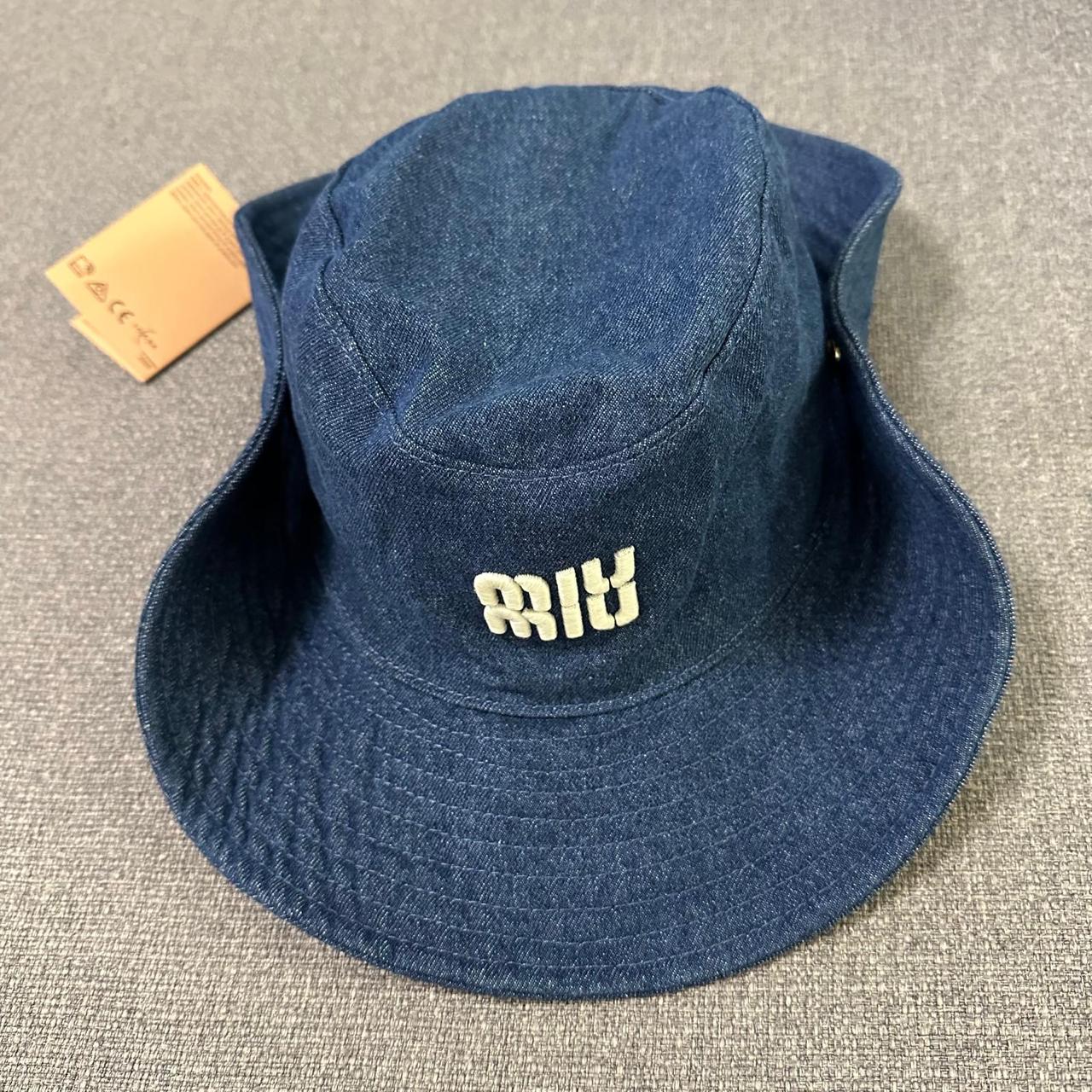 Miu Miu Blue Denim Bucket Hat with Embroidered Logo thumbnail 3