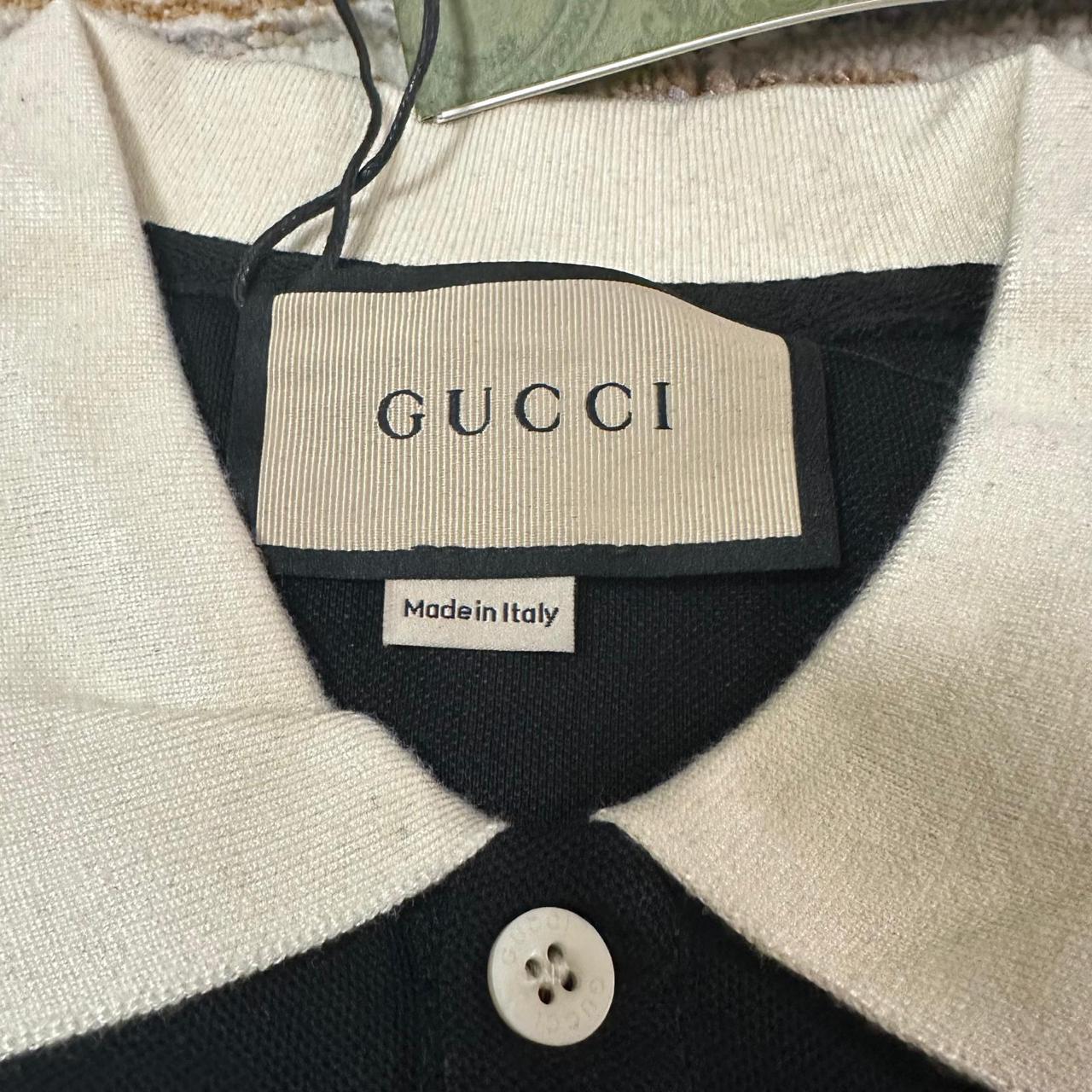 Gucci Black Cotton Polo Shirt with Interlocking GG Trim thumbnail 3