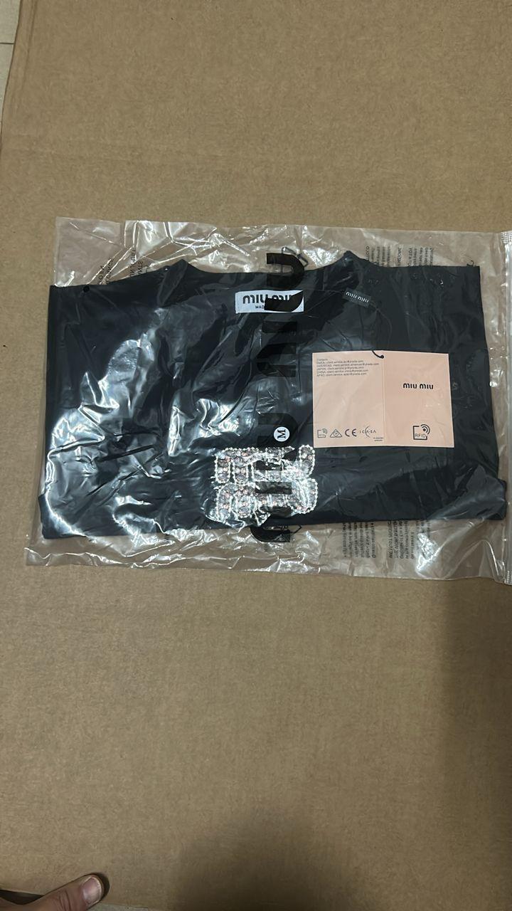 Miu Miu Black Ribbed Knit Tank Top with Crystal Logo thumbnail 4