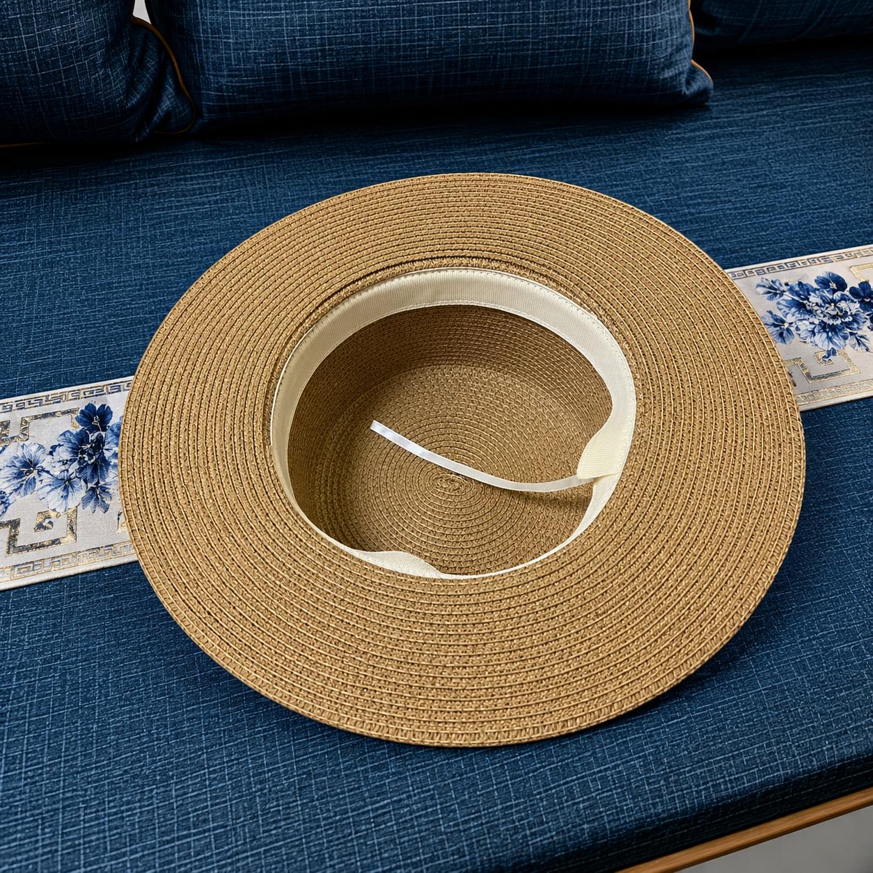 Prada Straw Boater Hat with Leather Trim thumbnail 4