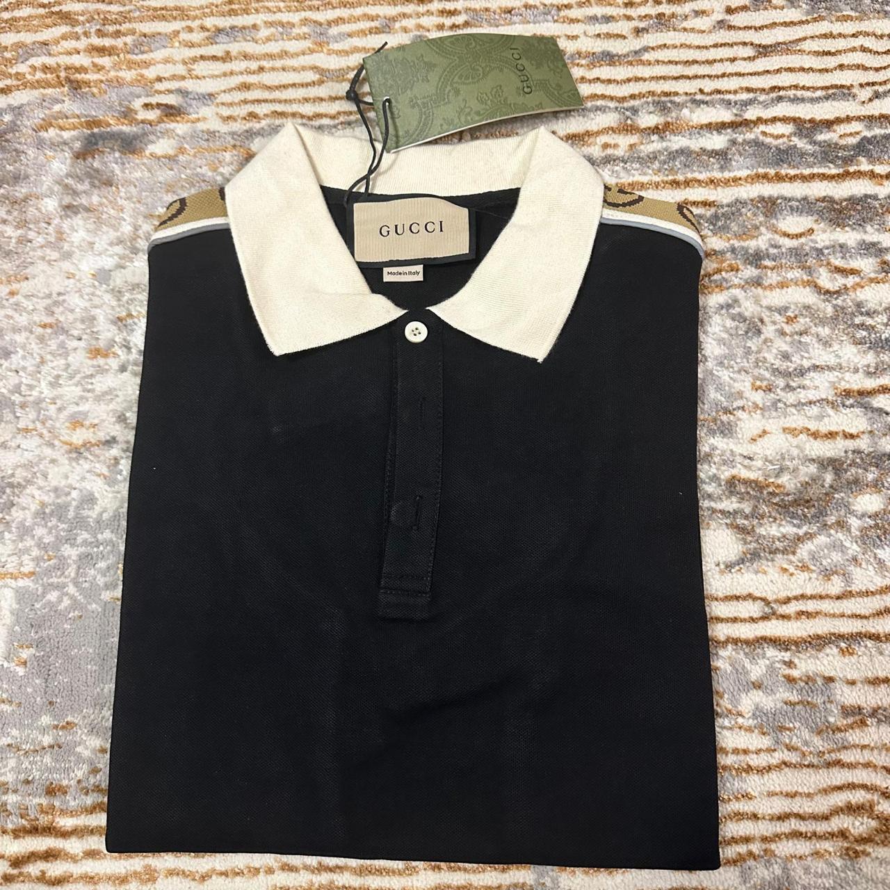 Gucci Black Cotton Polo Shirt with Interlocking GG Trim thumbnail 4
