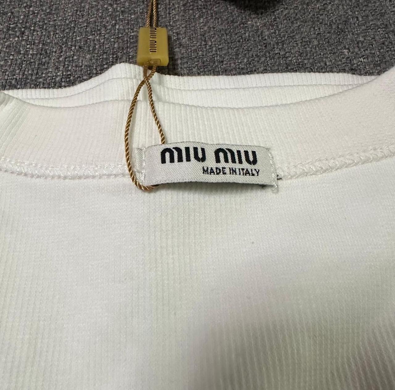 Miu Miu White Ribbed Tank Top with Embroidered Logo thumbnail 4