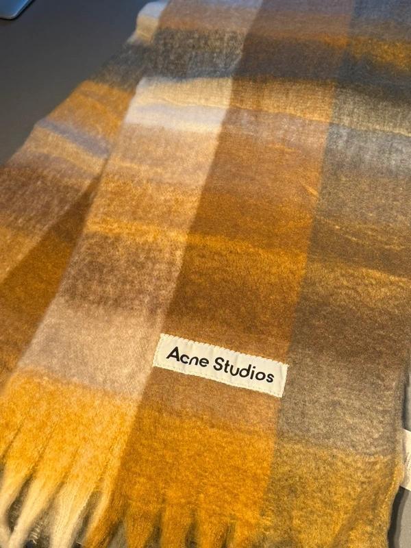 Acne Studios Orange and Brown Checked Mohair Scarf thumbnail 4