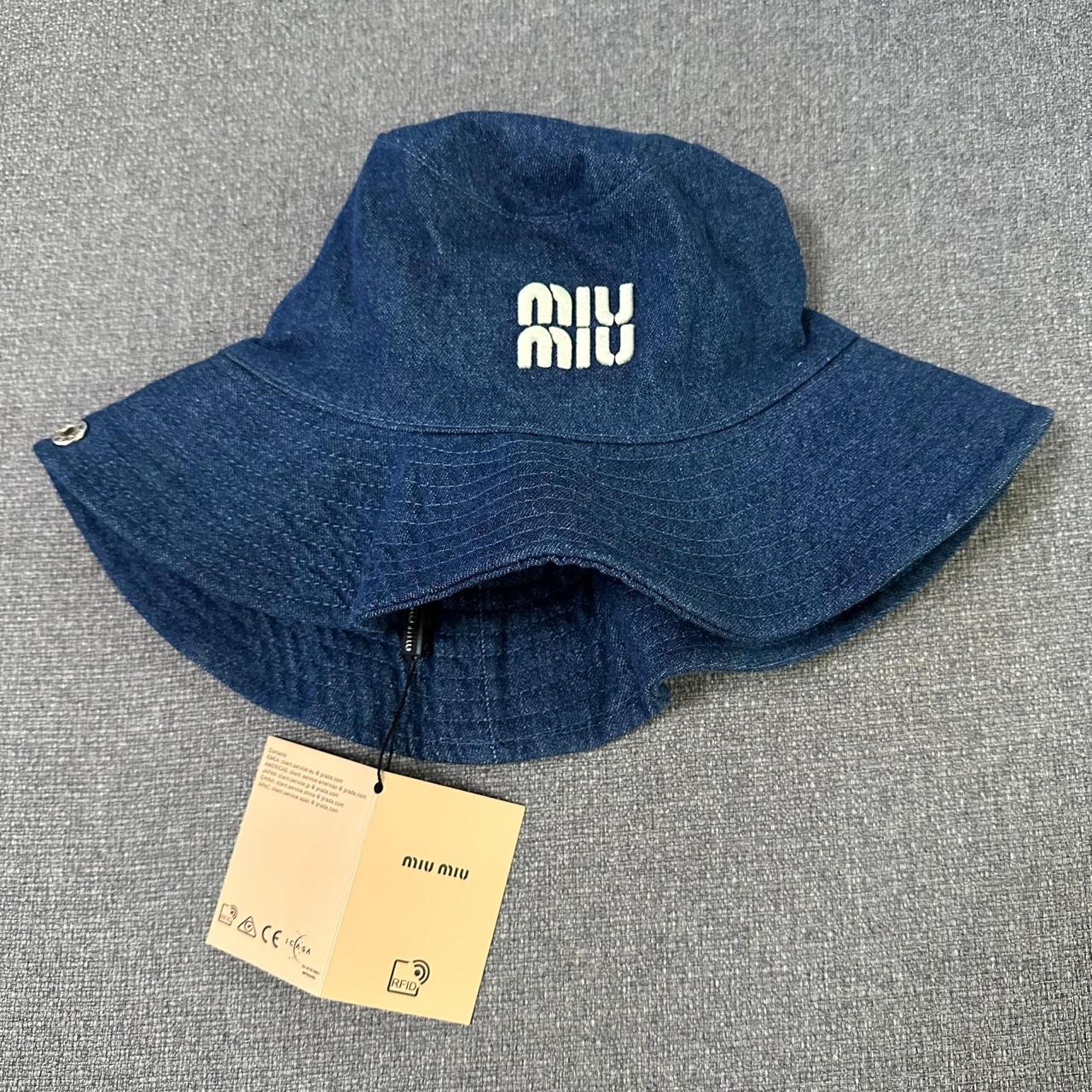 Miu Miu Blue Denim Bucket Hat with Embroidered Logo thumbnail 4