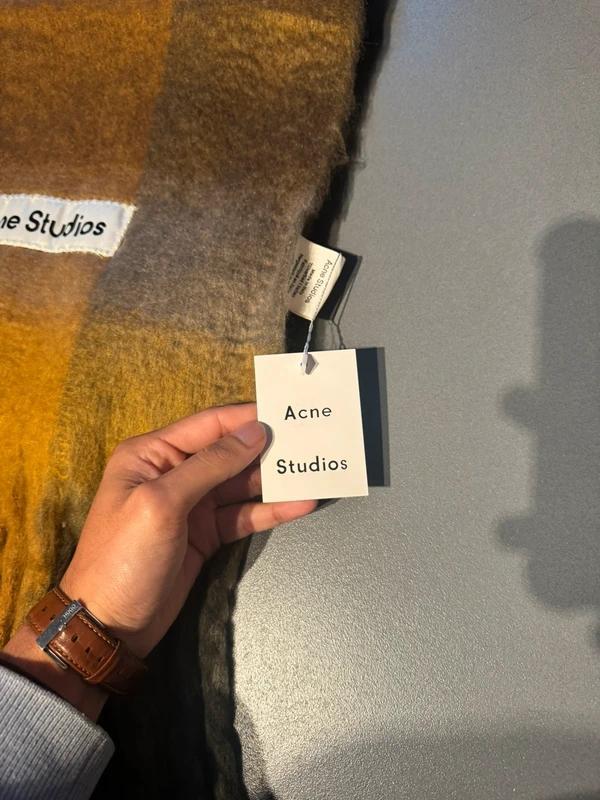 Acne Studios Orange and Brown Checked Mohair Scarf thumbnail 5