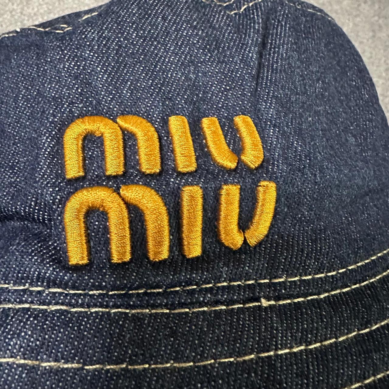 Miu Miu Dark Wash Denim Bucket Hat with Yellow Embroidered Logo thumbnail 5