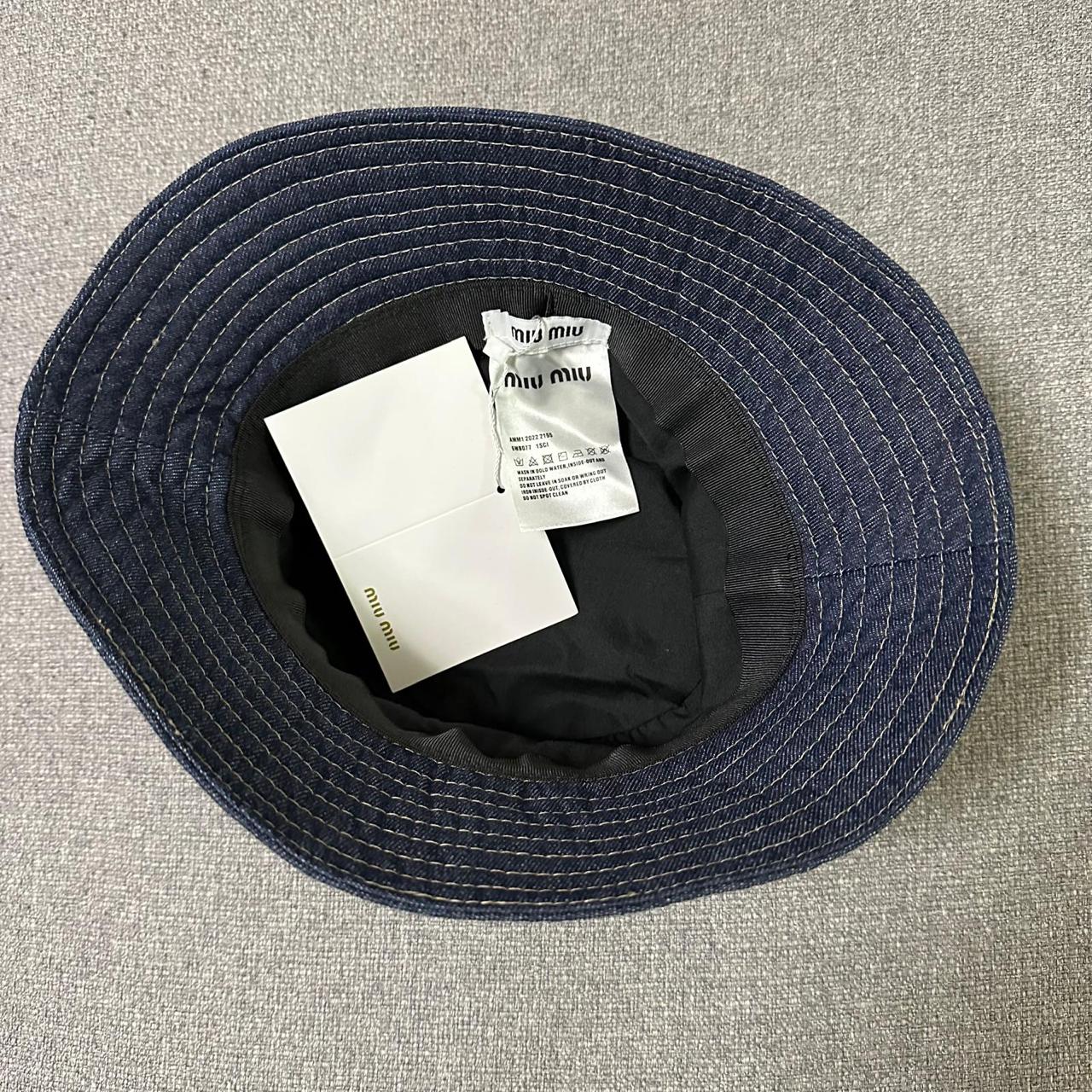Miu Miu Dark Wash Denim Bucket Hat with Yellow Embroidered Logo thumbnail 6